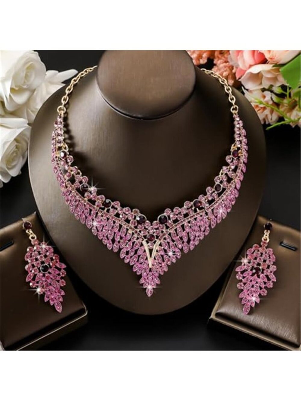 Rhinestone Bridal Wedding Jewelry Set,Crystal Necklace Earrings Bracelet Sets